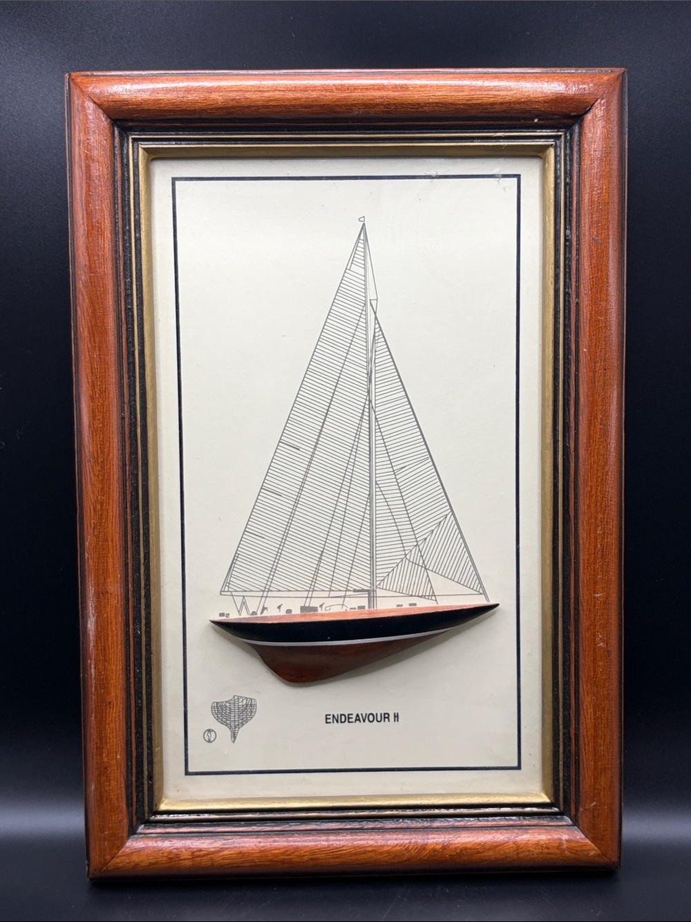 Vintage Endeavour II Half Hull Ship Sailboat Framed Artwork Nautical Wall Art
